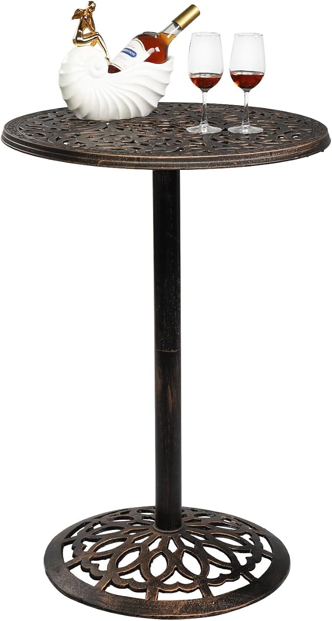 VINGLI 40" Outdoor Bar Table, High Top Table, Cast Aluminum Outdoor Pub Table by VINGLI