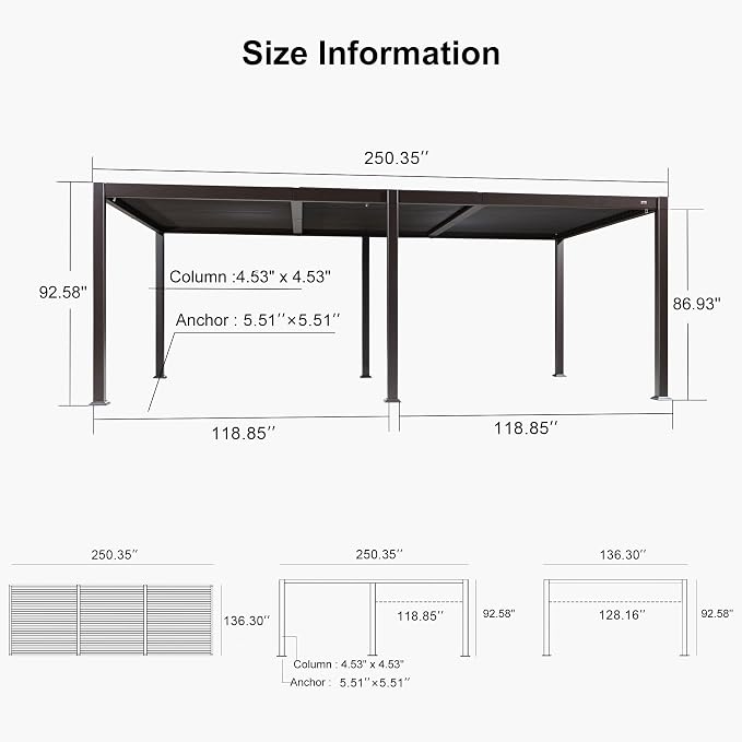 PURPLE LEAF 11' x 21' Louvered Pergola Outdoor Adjustable Louvre Shade Modern - Image 8