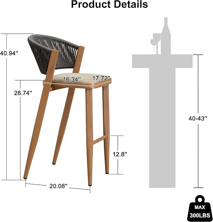 PURPLE LEAF Bar Stool Set of 2 Outdoor Bar Chairs - Image 3