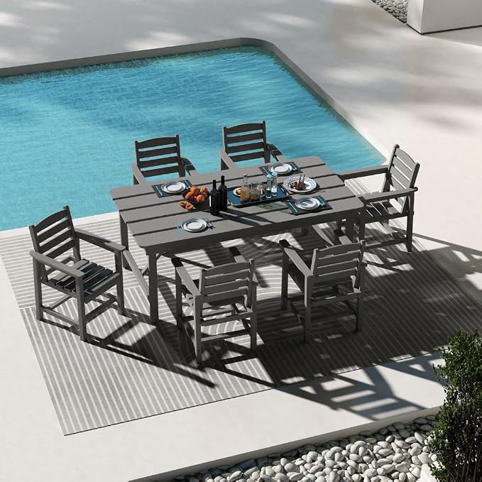 Outdoor HDPE Dining Set 7 Pieces, Patio Table by PatioKingdom