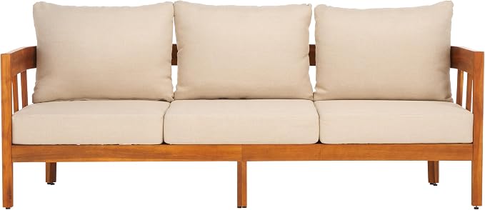 SAFAVIEH Outdoor Collection Owen Acacia Solid Wood Natural/Taupe Cushion by SAFAVIEH