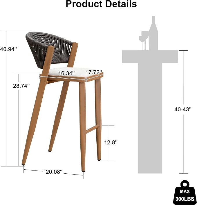 PURPLE LEAF Two Pack Bar Stools Outdoor Bar Stool Chair - Image 3