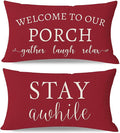 PANDICORN Welcome to Our Porch Stay Awhile Outdoor Lumbar Decorative Throw by PANDICORN