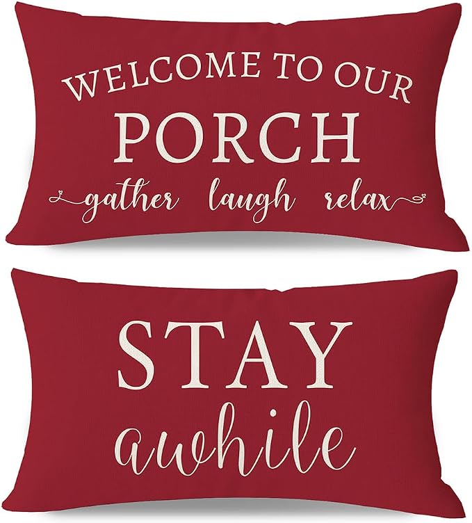 PANDICORN Welcome to Our Porch Stay Awhile Outdoor Lumbar Decorative Throw by PANDICORN