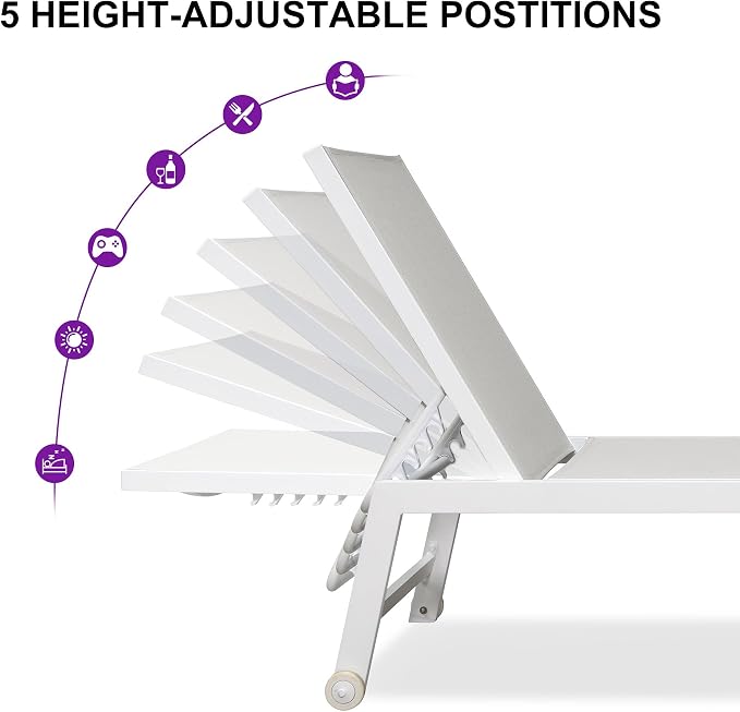 PURPLE LEAF Oversize Chaise Lounge Chair Outdoor 2 Pieces White Aluminum Lounge - Image 5