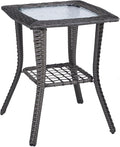 Outdoor Side Table with Storage Wicker Patio Side Table, Tempered Glass Top End by Unknown