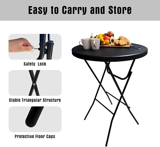 32in Cocktail Table, Plastic Folding Round High Top Indoor Outdoor Use - Image 5