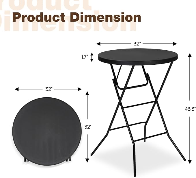 32" Round Folding Table, Portable Bar Height Folding Table - Image 3