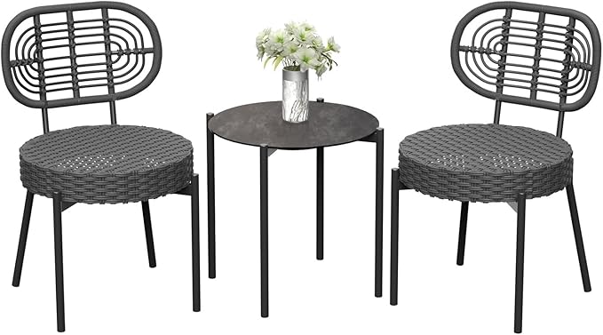 GarveeLife 3 Piece Wicker Patio Bistro Furniture Set, Outdoor Dining Chairs by GarveeLife