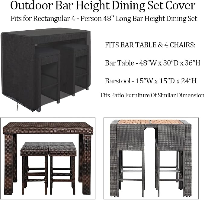 Outdoor Bar Height Dining Set Cover Heavy Duty Waterproof Patio Dining Set Cover - Image 2