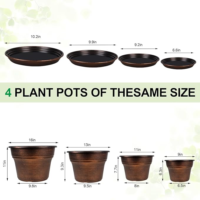 Plant Planters Pots Set of 4 Pack 16 Inch，Large Plastic Flower Pot - Image 7