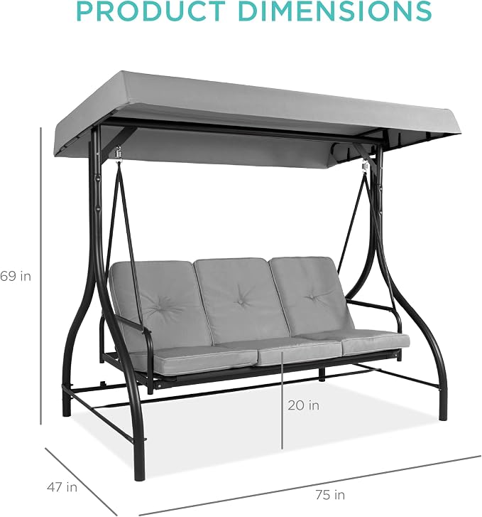 Best Choice Products 3-Seat Outdoor Large Converting Canopy Swing Glider - Image 7