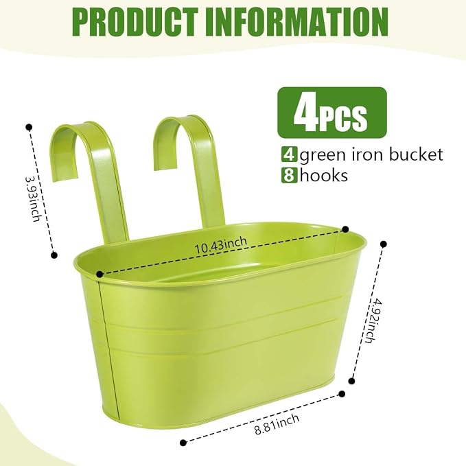 OBTANIM 4 Pack Metal Hanging Flower Pots Iron Railing Planter Outdoor Fence - Image 2