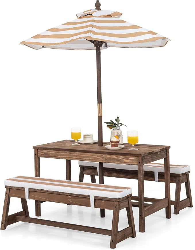 HONEY JOY Kids Picnic Table, Outdoor Wooden Table & Bench Set w/Removable by HONEYJOY
