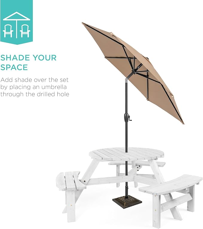 Best Choice Products 6-Person Circular Outdoor Wooden Picnic Table - Image 5