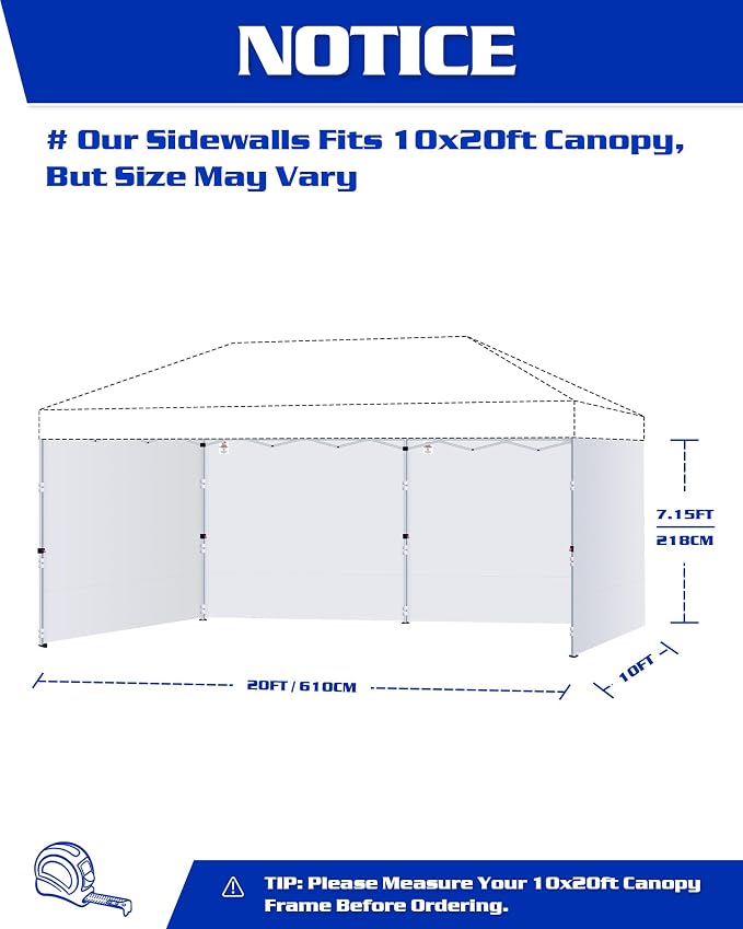 10x20ft Canopy Sidewalls fit 10x20ft Pop Up Tent, Waterproof 99% UV Protection - Image 2