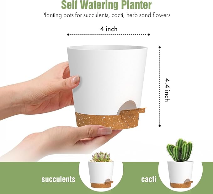 4 inch Self Watering Pots for Indoor Outdoor Plants, 6 Pack Plastic Flower - Image 2