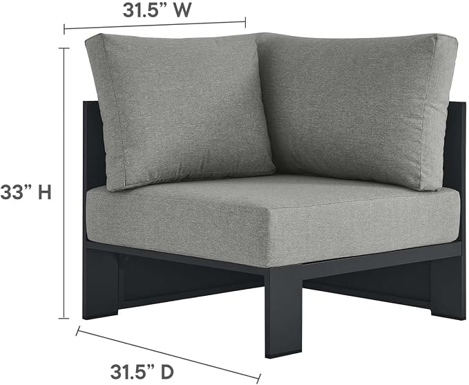 Modway Tahoe Aluminum 3-Piece Outdoor Patio Furniture Gray, Modular Sectional - Image 6