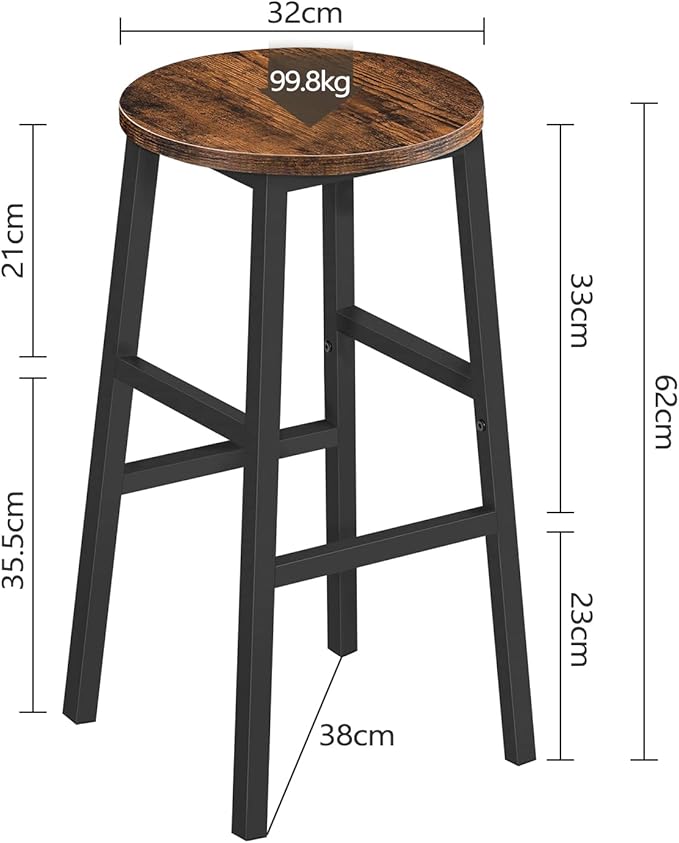 Bar Stools, 24.4 Inch Kitchen Breakfast Bar Stools, Industrial Bar Stools - Image 3