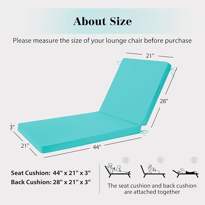 Chaise Lounge Cushions Outdoor, 4 Adjustable Ties Lounge Chair Cushions - Image 5