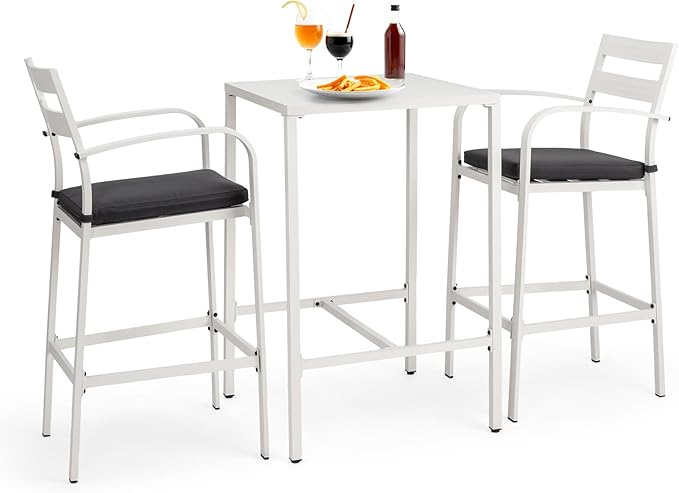 VINGLI 3-Piece Outdoor Bar Set, Aluminum Bar Height Table & 2 Chairs by VINGLI