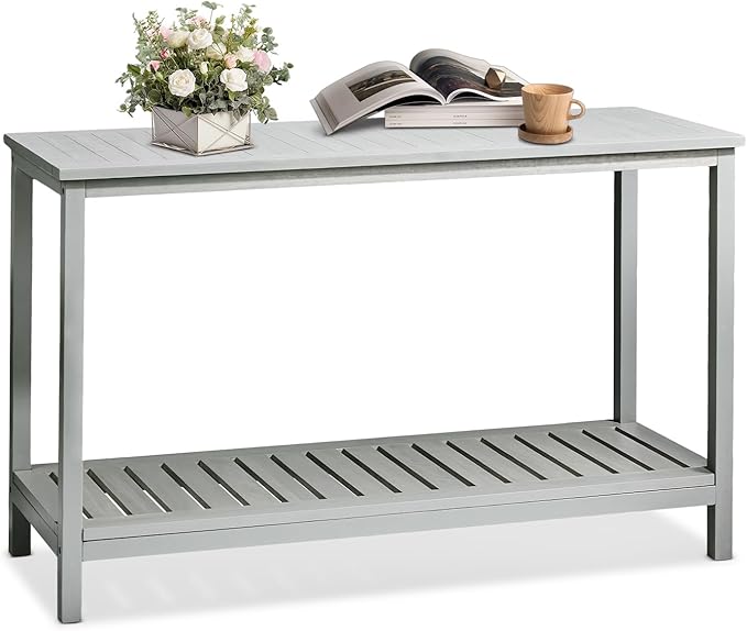 VINGLI 49in Solid Wood Outdoor Console Table, 2-Shelf Wooden Outdoor Accent by VINGLI