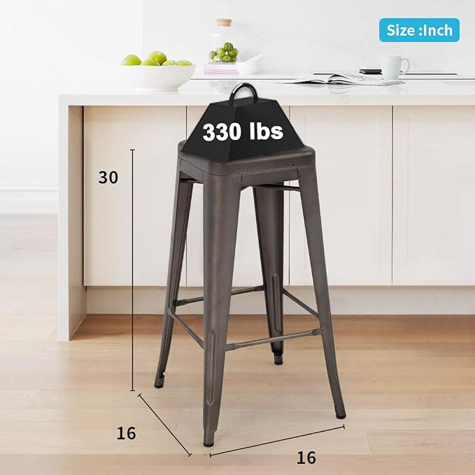 FDW Metal Bar Stools Set of 4 Counter Height Bar Stool 30 Barstools Industrial - Image 3