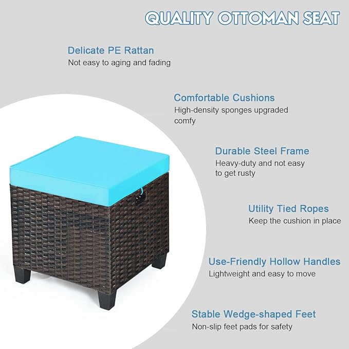 Tangkula 2 Pieces Outdoor Patio Ottoman, All Weather Rattan Wicker Ottoman Seat - Image 6