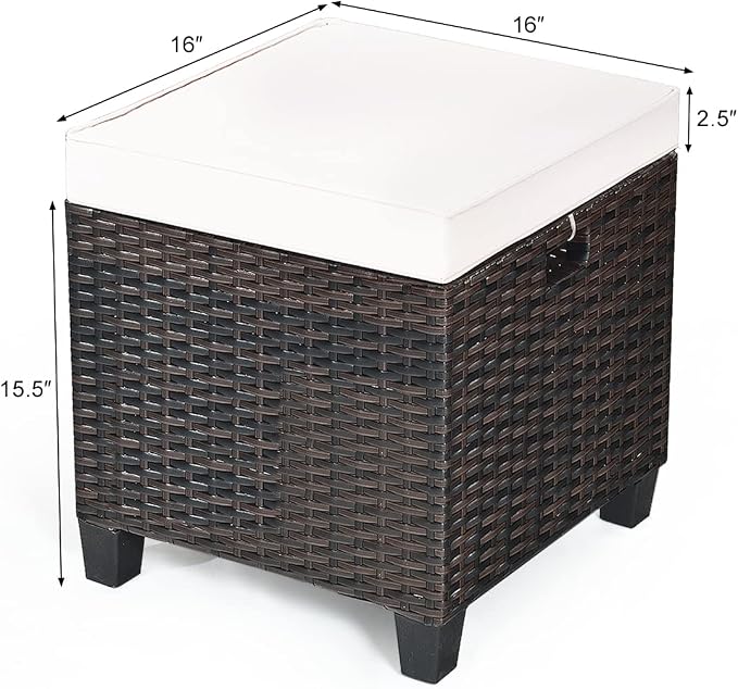 LDAILY Moccha 2 Pieces Patio Outdoor Ottoman, All Weather Rattan Patio Ottoman - Image 3