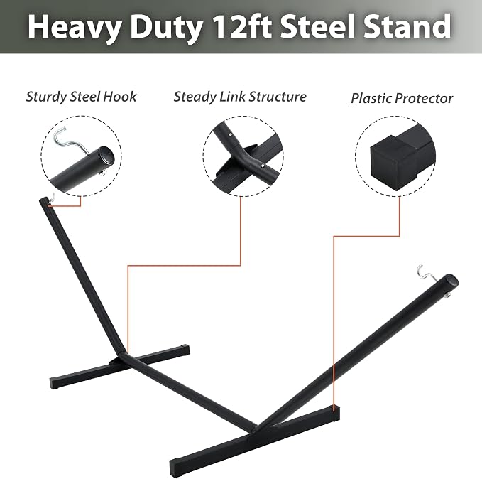 Two Person Hammock with Stand for Outside Heavy Duty, Outdoor Patio Hammock - Image 6