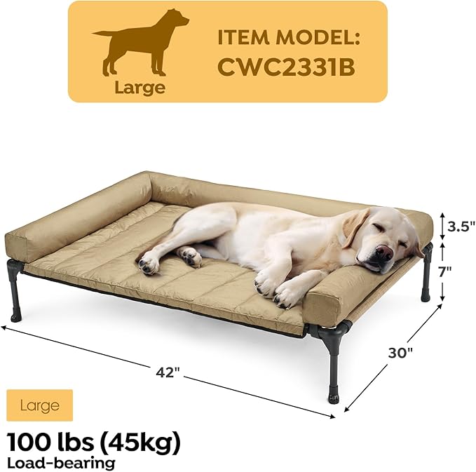 Veehoo Cooling Elevated Dog Bed Add Removable Waterproof Bolster Cushion Mat - Image 3
