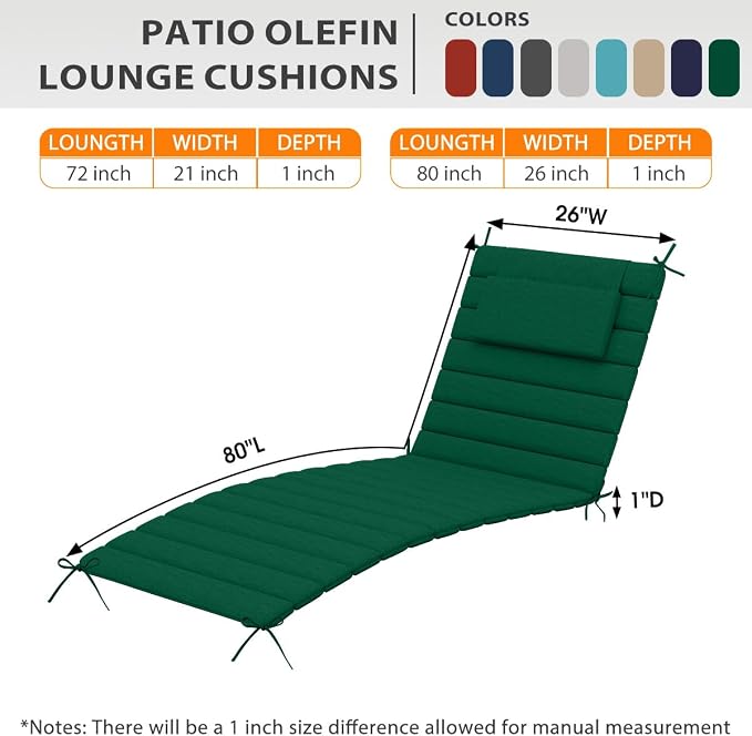 Sundale Outdoor Olefin Quilted Lounge Cushion Set of 2, Patio Foldable Chaise - Image 5