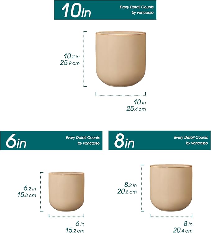 vancasso 6+8+10 inches Ceramic Plant Pots, Planters - Image 2
