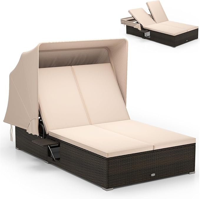 RELAX4LIFE Outdoor Daybed with Retractable Canopy by RELAX4LIFE