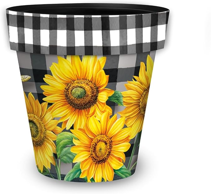 Briarwood Lane Checkered Sunflowers Decorative Medium Planter - Image 4