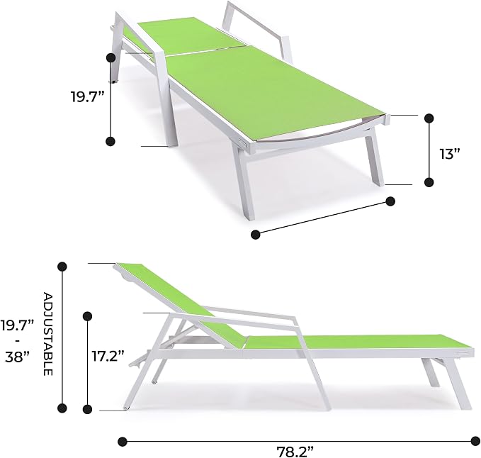 LeisureMod Marlin Patio Chaise Lounge Chair, Adjustable Outdoor White Aluminum - Image 3