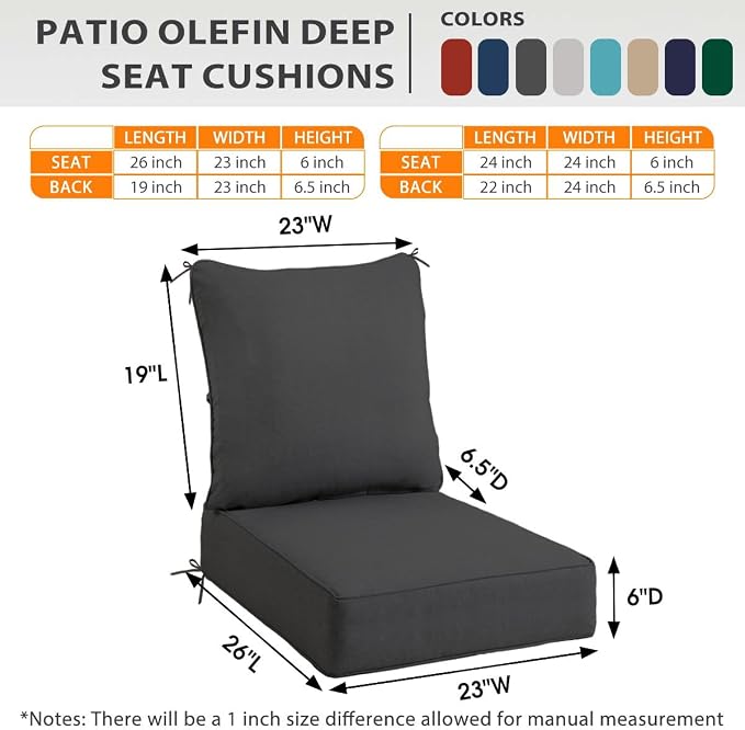 Sundale Outdoor Olefin Deep Seat Cushion Set of 2, Patio Chair Cushion and - Image 5