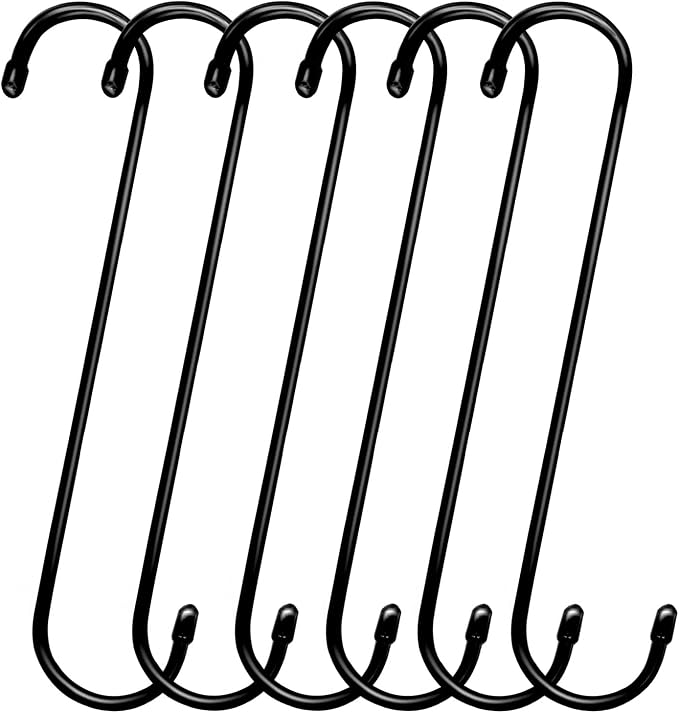 6 Pack 12 inch Extra Large S Hooks Black Heavy Duty Long S Hooks by ESFUN