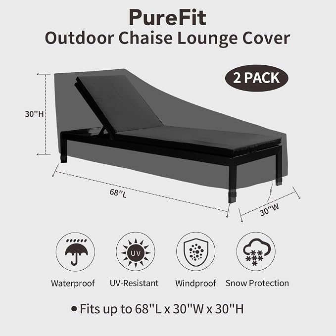 PureFit Outdoor Chaise Lounge Cover, Lounge Chair Covers Waterproof Patio - Image 2