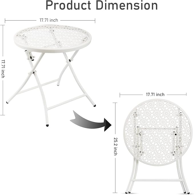 TeoKJ Folding Outdoor Side Tables, Anti Rust Small Patio Table Round Metal - Image 3
