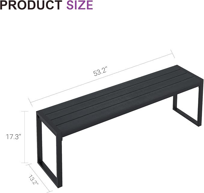 VICLLAX 3-Person Outdoor Bench 53" Long Garden Bench Metal Frame Backless Porch - Image 2