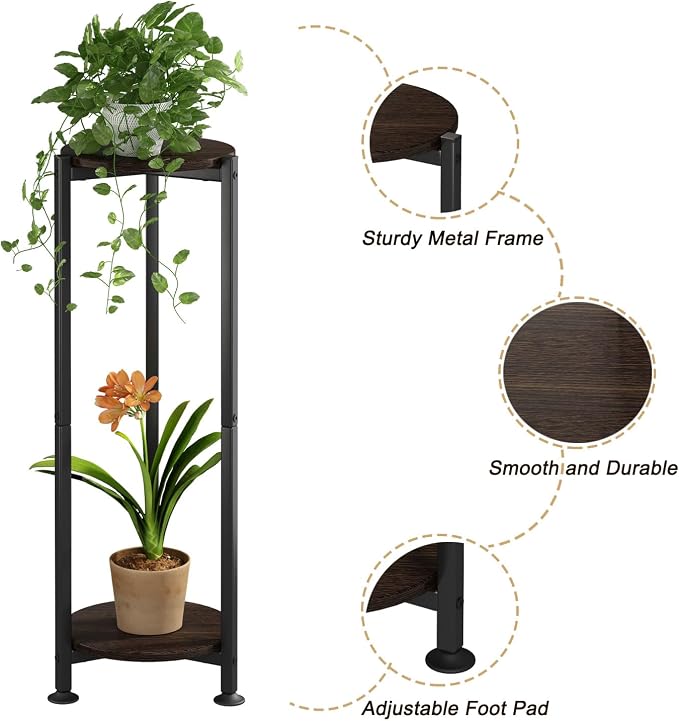 Plant Stand Indoor Outdoor 2 Tier Tall Metal Corner Storage Tiered Plant Shelf - Image 5