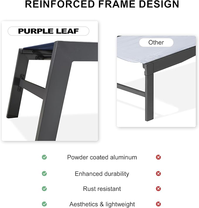PURPLE LEAF Extra Large Outdoor Chaise Lounge 2 Pieces Aluminum Patio Lounge - Image 7