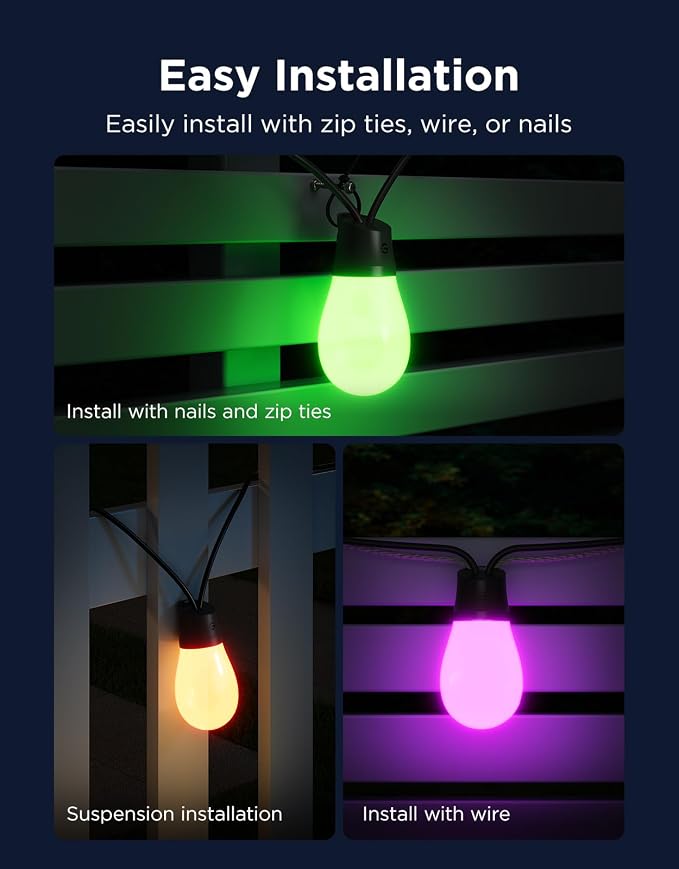 Govee S14 Bulb Outdoor String Lights 2, 144ft RGBIC Smart Warm White Outdoor - Image 7