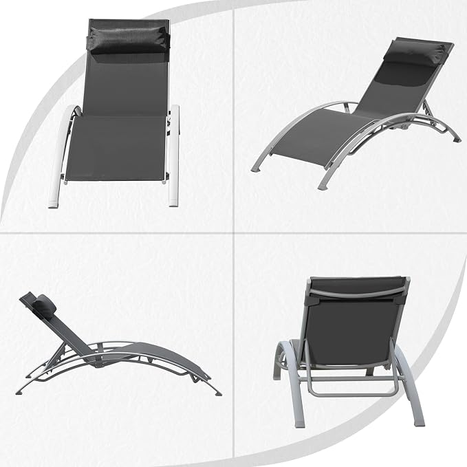 Domi Pool Lounge Chairs Set of 2, Adjustable Aluminum Outdoor Chaise Lounge - Image 8