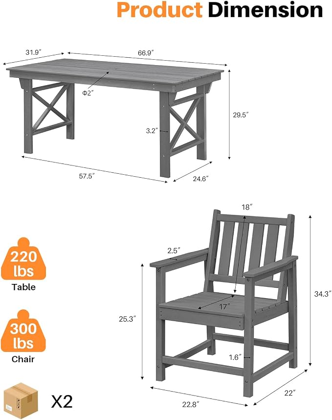 7 Pieces HDPE Outdoor Dining Set, Patio Dining Set - Image 3