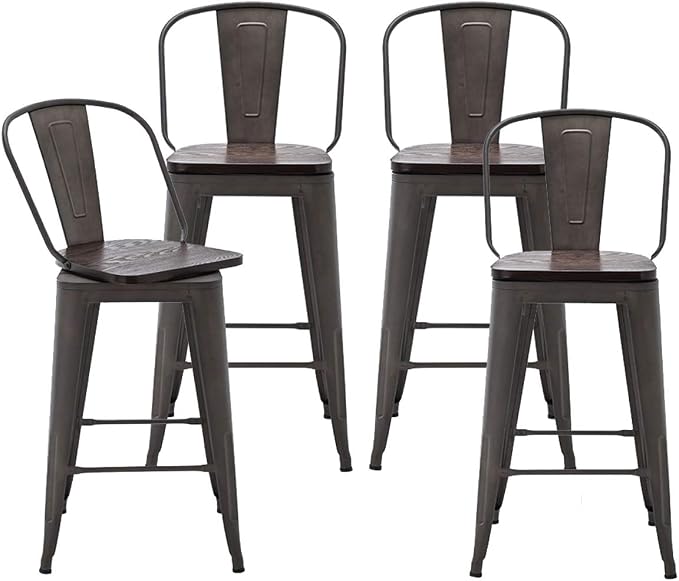 Alunaune 24" Swivel Metal Counter Height Bar Stools Set of 4 High Back - Image 10