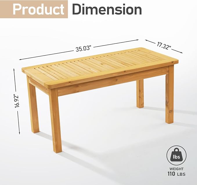 VINGLI Outdoor Wood Coffee Table, Solid Cedar Wood Accent Table - Image 3