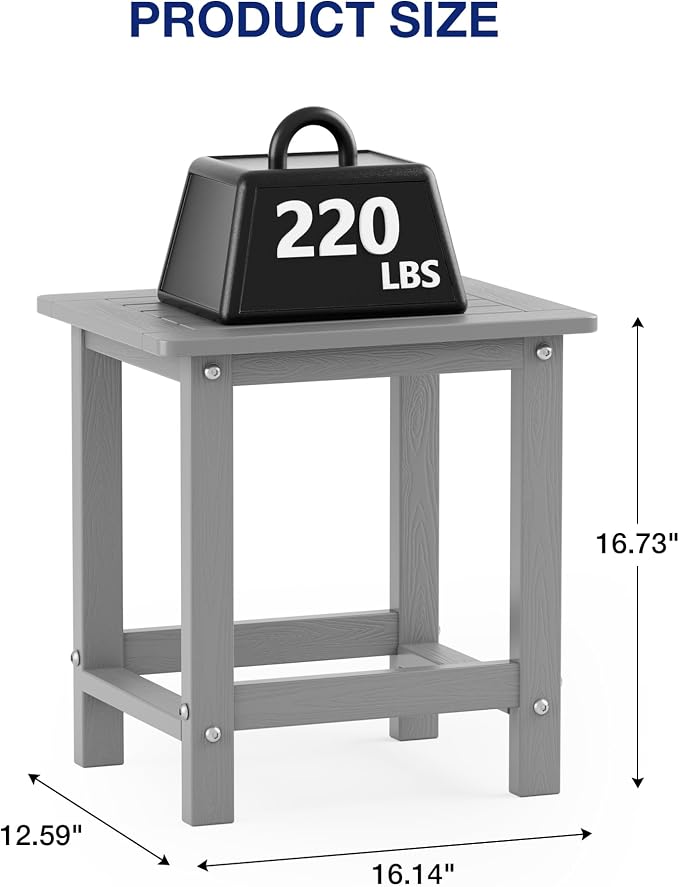 YEFU Outdoor Side Table for Patio: 16" HIPS Weather - Image 3