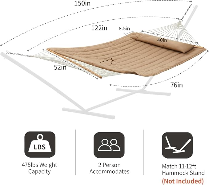 Outdoor Double Hammock with Hardwood Spreader Bars, Large Rope Hammock with - Image 6
